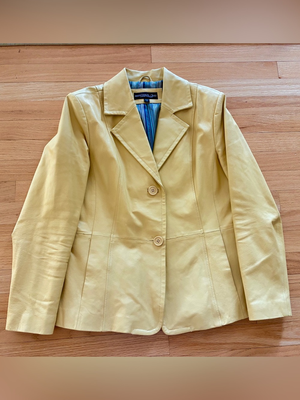 Vintage 90s Monterey Bay genuine yellow leather blazer jacket Size 12 Y2K